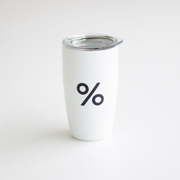 % ARABICA 8oz Tumbler, Stainless Steel with lid, white.