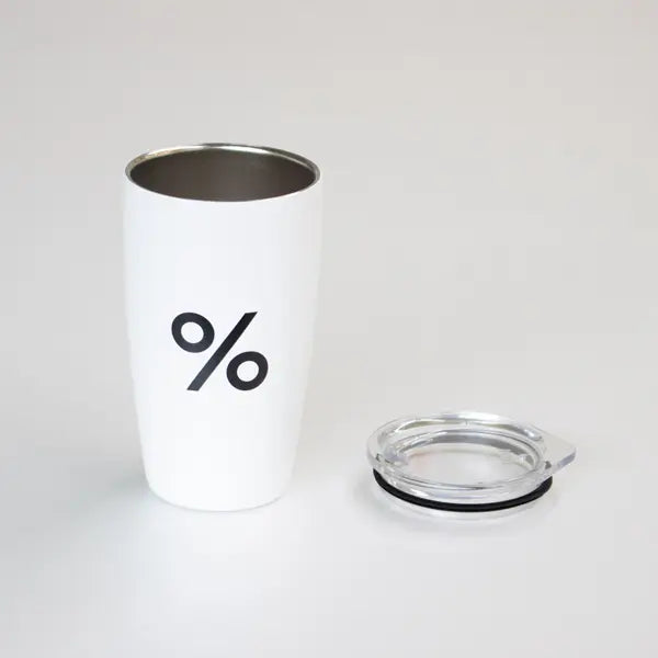 % ARABICA 8oz Tumbler, Stainless Steel with lid, white.