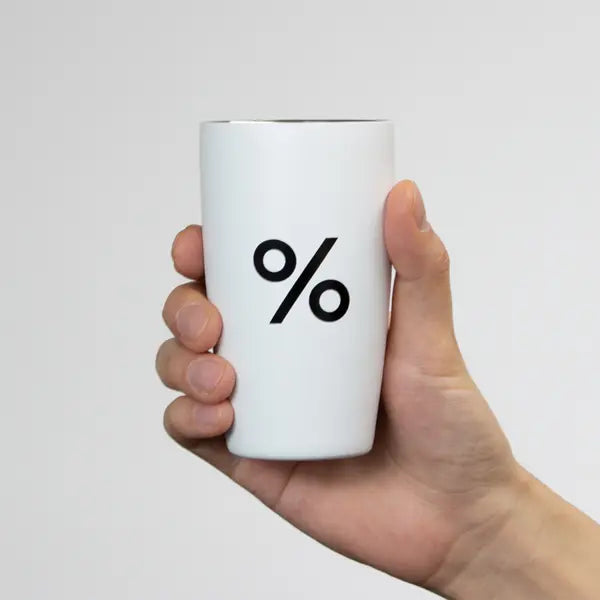 % ARABICA 8oz Tumbler, Stainless Steel with lid, white.