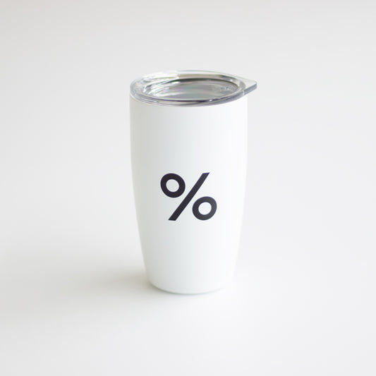 % ARABICA 8oz Tumbler, Stainless Steel with lid, white.