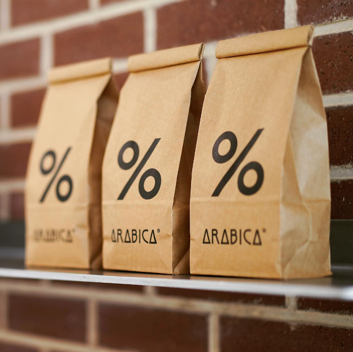 % ARABICA Blend coffee beans in craft paper coffee bag