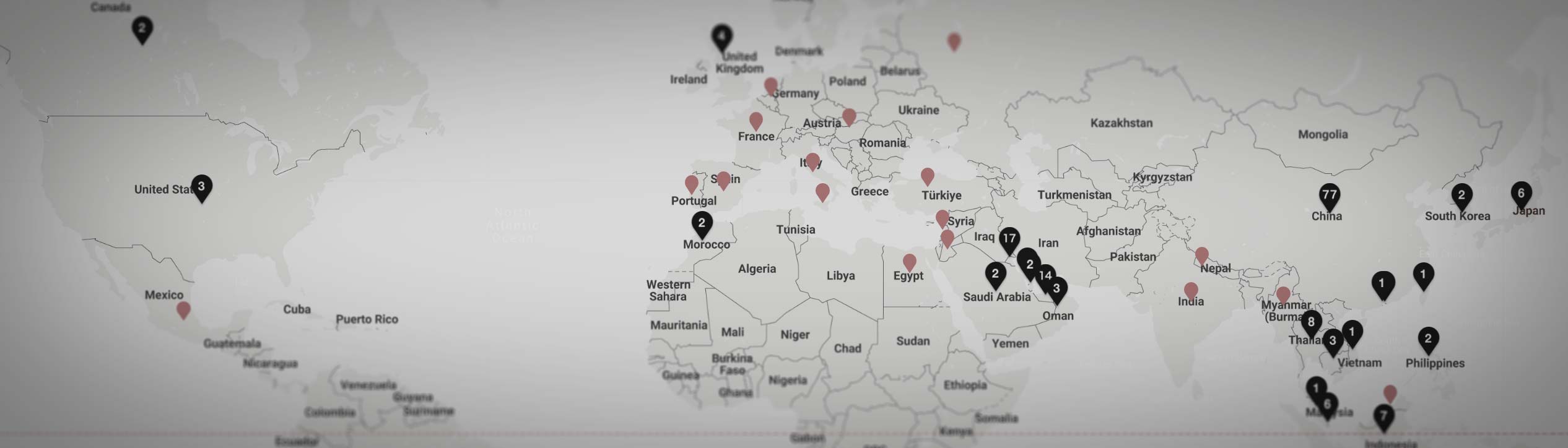 % ARABICA locations worldwide map